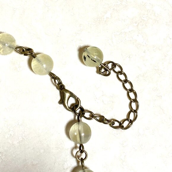 Natural Yellow Green Prehnite Necklace, Bronze Slim Mushroom + Genuine Gemstone - Picture 13 of 16